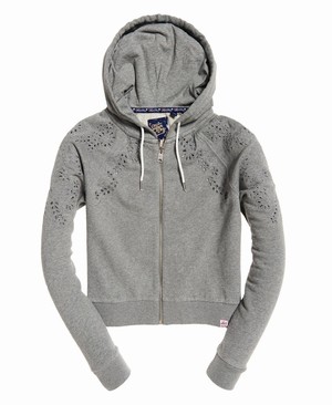 Superdry Ivy Broidery Cipzár Női Kapucnis Pulóver Szürke | SLPKR2895